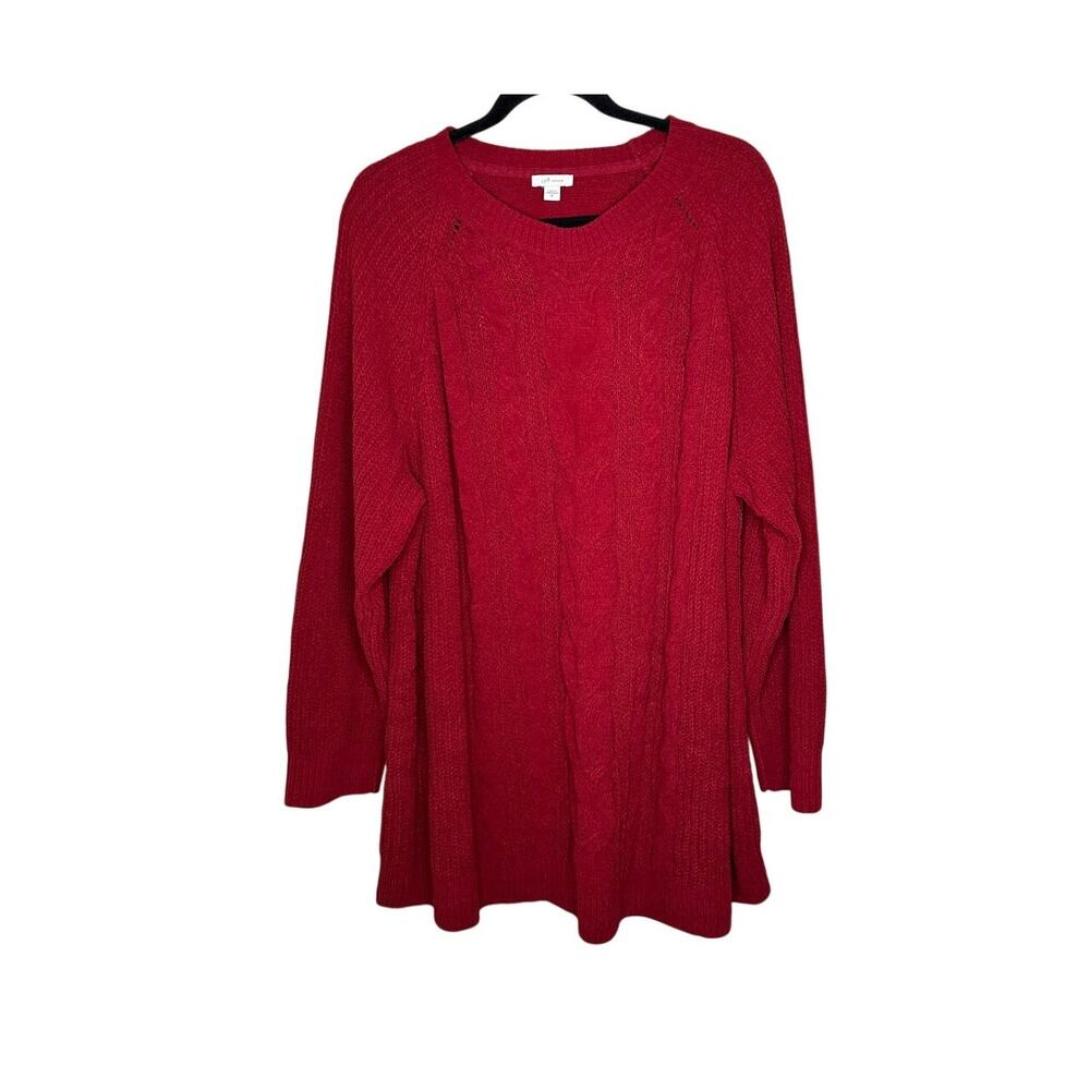 J Jill Sweater Womens 3X Red Chenille Cable Knit Crew Neck Long Sleeve Plus EUC